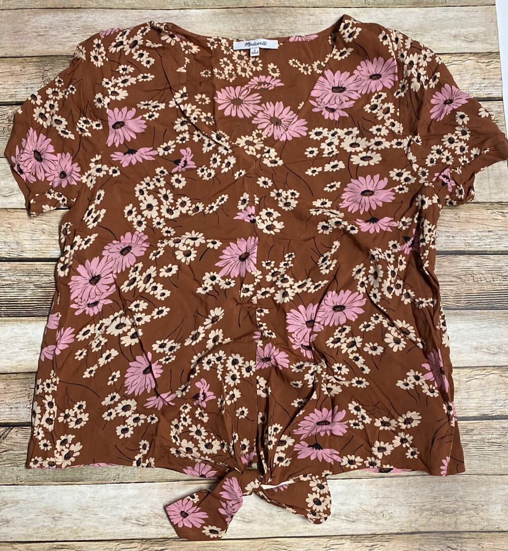 Madewell womens size s flower print front knot shirt